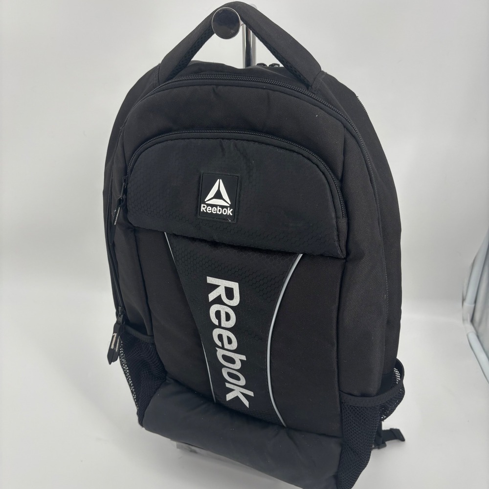 Reebok black backpack laptop compartment minimalist full size school gym travel